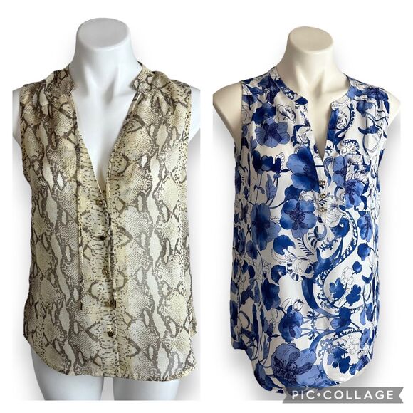 H&M Blouses Set of 2 Sleeveless Button Front Sheer Chiffon Tunic Top Size 10 New - Picture 16 of 16